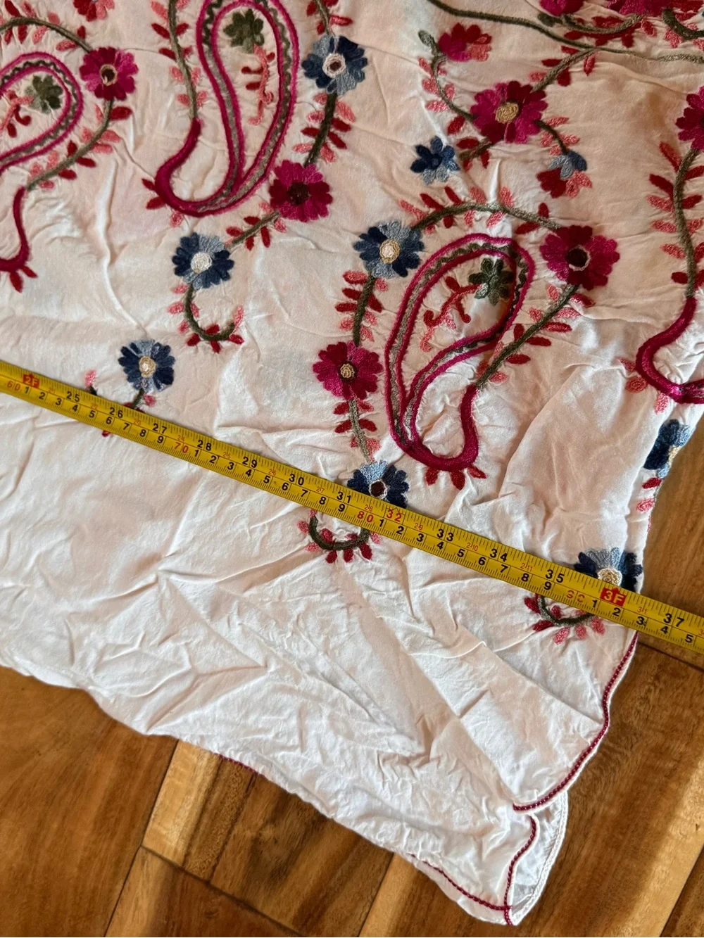 Chelsea & Violet White Shawl with Red and Blue Paisley Embroidery